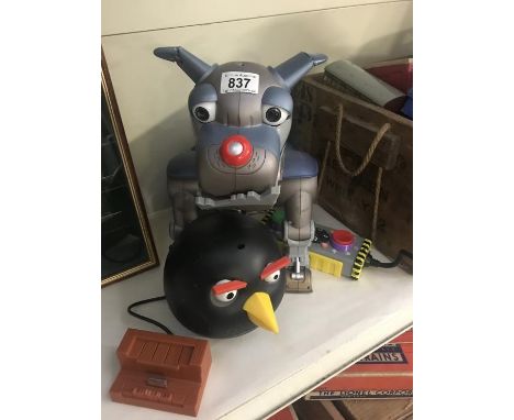 A remote controlled robot puppy and Angry Birds speaker.