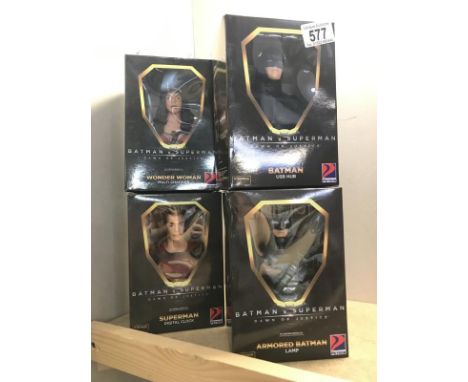 4 boxed Batman V Superman Petron items - Superman digital clock, Wonderwoman multi charger, Batman lamp &amp; Batman usb.