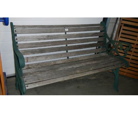 A metal and wood bench.