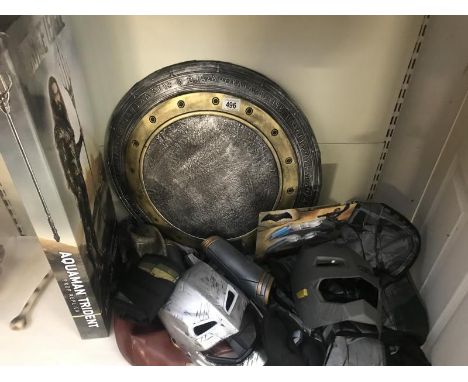 Cosplay - A Wonder Woman shield, boxed Aquaman trident, Batman outfit &amp; mask (from Batman V Superman), a Flash mask etc.