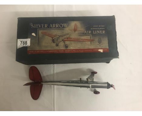 Pre war boxed lines bros ltd silver arrow low wing monoplane air liner box (A/F).