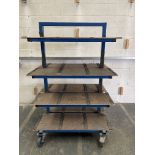 Heavy Duty Mobile Work Trolley. Steel Tube Construction With Wooden Shelving.