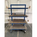 Heavy Duty Mobile Work Trolley. Steel Tube Construction With Wooden Shelving.