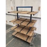 Heavy Duty Mobile Work Trolley. Steel Tube Construction With Wooden Shelving.