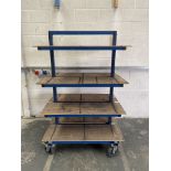 Heavy Duty Mobile Work Trolley. Steel Tube Construction With Wooden Shelving.