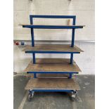 Heavy Duty Mobile Work Trolley. Steel Tube Construction With Wooden Shelving.