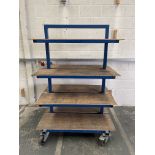 Heavy Duty Mobile Work Trolley. Steel Tube Construction With Wooden Shelving.