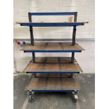 Heavy Duty Mobile Work Trolley. Steel Tube Construction With Wooden Shelving.