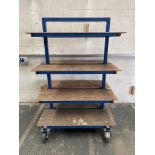 Heavy Duty Mobile Work Trolley. Steel Tube Construction With Wooden Shelving.