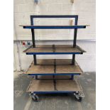 Heavy Duty Mobile Work Trolley. Steel Tube Construction With Wooden Shelving.