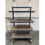 Heavy Duty Mobile Work Trolley. Steel Tube Construction With Wooden Shelving.