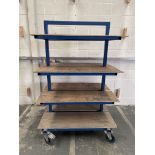 Heavy Duty Mobile Work Trolley. Steel Tube Construction With Wooden Shelving.