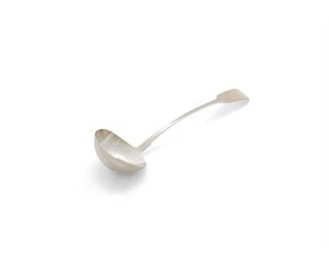 A VICTORIAN IRISH SILVER PLAIN FIDDLE PATTERN SOUP LADLE, Dublin 1871, mark of John Smith, with rat tail bowl, crested, (c.9 