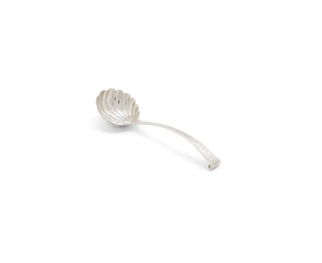 A GEORGE III SILVER OLD ENGLISH PATTERN SAUCE LADLE, Dublin 1800, mark of Limerick maker William Ward, having scallop shell b