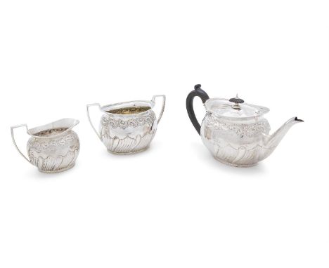 A VICTORIAN SILVER THREE PIECE TEA SERVICE, London 1894, mark of West & Son, comprising teapot, creamer and sugar bowl, each 