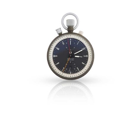 Omega: a mid-century stopwatch Olympic model, 1960s, coated metal case, manual wind, round black dial with Arabic numerals in