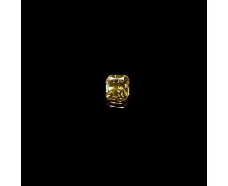 An unmounted coloured diamond The cushion-shaped fancy deep green yellow diamond, weighing 0.68ctAccompanied by an IGI report