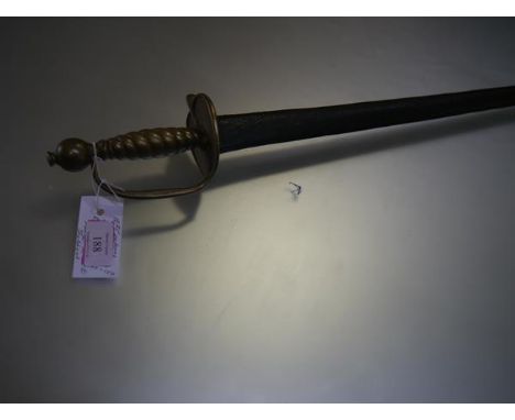 A 1751 pattern hanger, with brass hilt and leather scabbard