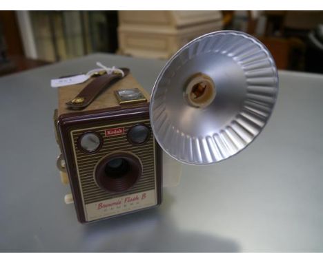 A Kodak Brownie flash b camera with flash holder
