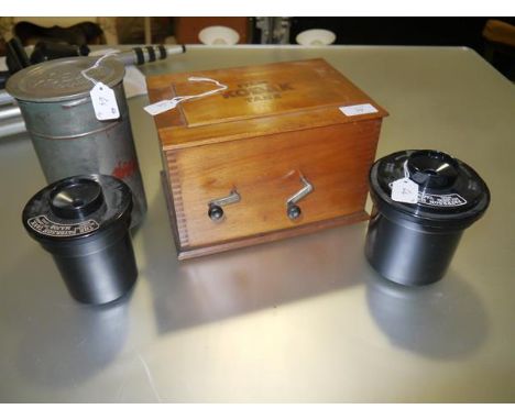 A collection of vintage film tanks to include a Kodak tank,  Paterson and Paterson Universal