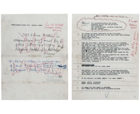 Roth, Dieter. tieffliegende wolken fuer rudolph rieser. Typoskript mit eigenhändigen Kommentaren, Verbesserungen und Anstreic