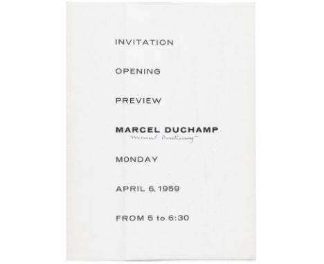 Duchamp, Marcel. Invitation, Opening, Preview Marcel Duchamp, Monday, April 6, 1959. Einladungskarte zur Ausstellung in "The 