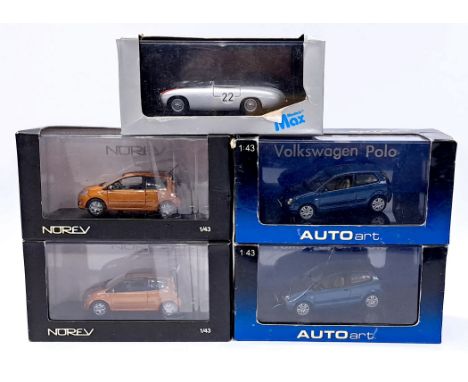 Autoart, Norey, Model Max and others, a boxed 1:43 and similar group to include 59766 VW Polo (Oceanicgr Perleff), 432003331 