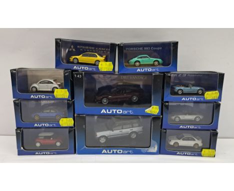 Autoart a boxed 1:43 and 1:64 motor vehicle group, to include; 50202 - Aston Martin DB7 'Red', 54803 - Range Rover 4.6 HSE 'S