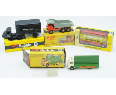 Budgie, a mixed group of Commercial Vehicles to include, No.304 Plate-glass Transporter with glass panes included, No.702 Sca