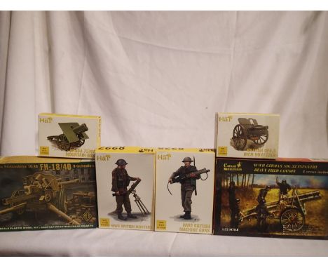 Six 1/72 scale military related kits, German field cannon, British Howitzer, Skoda mountain gun, FH- 18/40, machine guns, mor