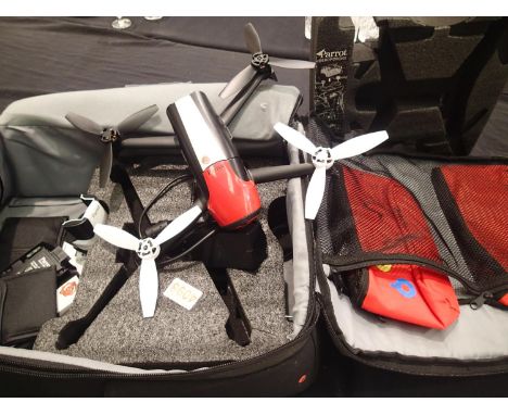 Parrot Bedbop drone two, with batteries and accessories in a padded rucksack case. P&amp;P Group 2 (£18+VAT for the first lot