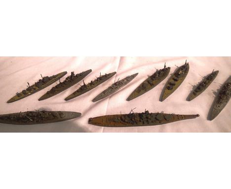 Ten cast metal battleships in mostly good condition, largest H: 22 cm. P&amp;P Group 1 (£14+VAT for the first lot and £1+VAT 