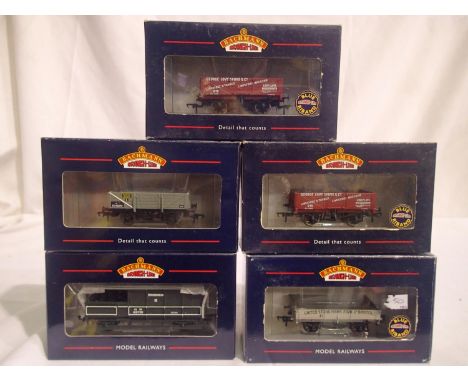 Five Bachmann OO scale wagons; Private owner and GWR brake van Birkenhead, all in excellent condition, boxes have storage wea