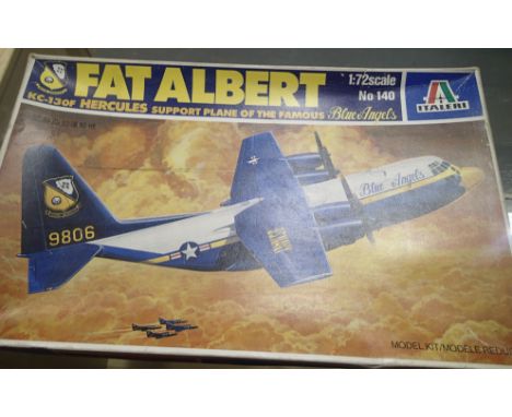 Italeri 1/72 scale aircraft kit, Hercules Fat Albert blue angels support plane. Appears complete, contents unchecked, wear to