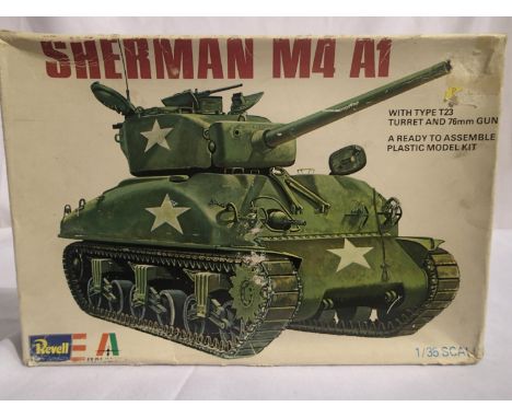 Revell 1/35 scale kit Sherman M4-A1, appears complete/unchecked, box is poor. P&amp;P Group 1 (£14+VAT for the first lot and 