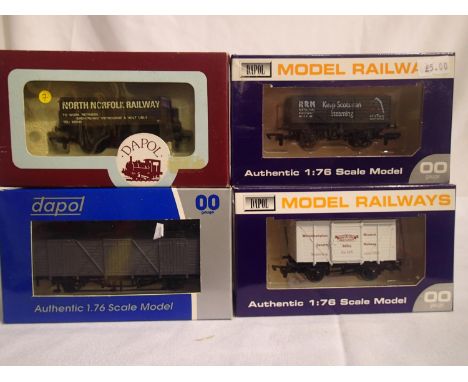 Four OO scale Dapol wagons, North Norfolk railway, N.R.M, Severn valley railway and Fruit D. In excellent condition, boxes wi