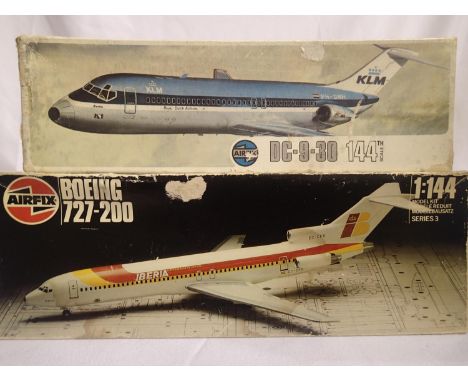 Two Airfix 1/144 scale airliner kits, DC-9-30 and Boeing 727-200, both appear complete/ unstarted, wear to boxes, contents un