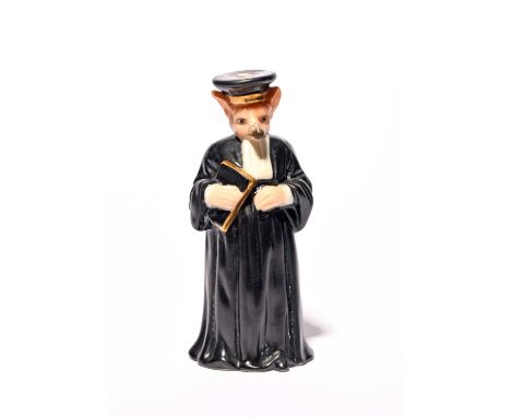 A Royal Worcester candle snuffer, date code for 1926, of Monsieur Reynard, modelled as a fox dressed as a lawyer in black rob