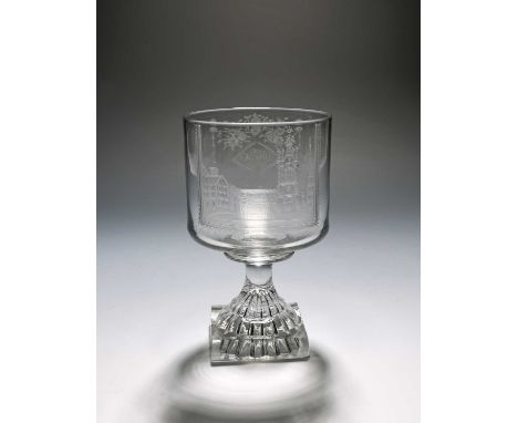 A commemorative glass rummer, early 19th century, well engraved with a view of the Anglican cathedral in Newcastle, titled 'S