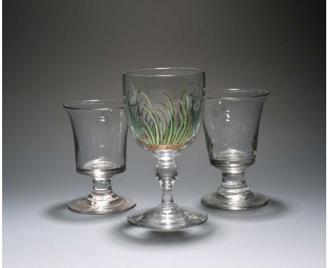 Two glass rummers, c.1800, with generous flared bucket bowls raised on short plain stems, and a Richardsons of Stourbridge vi
