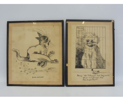 Two 1920s Louis Wain style drawings.