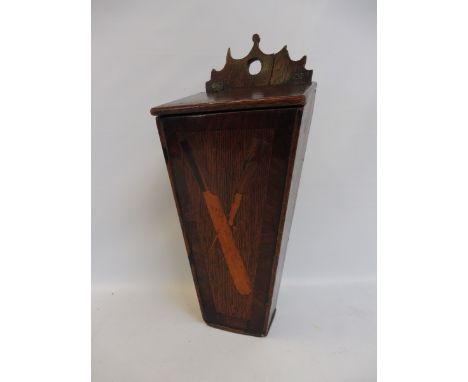 A Georgian inlaid oak mural cutlery box inlaid with a knife and fork, 16 3/4" h.