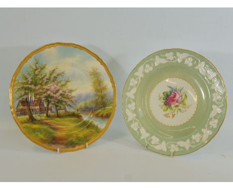 A Royal Worcester cabinet plate titled 'Apple Blossom Old Storrige Worcestersh', signed R. Rushton, 10 1/2" diameter plus a s