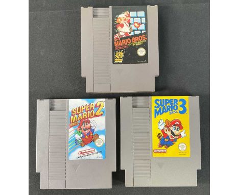 NINTENDO (NES) - A group of three video unboxed game cartridges, SUPER MARIO BROS. SUPER MARIO BROS 2 and SUPER MARIO BROS 3,