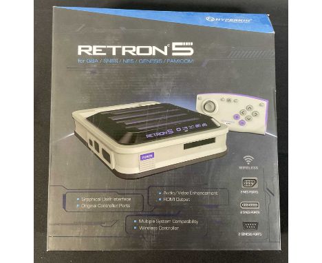 RETRON 5 HYPERLINK emulator console for GBA, SNES, NES, GENESIS and FAMICOM - appears complete, boxed as newPLEASE READ CAREF