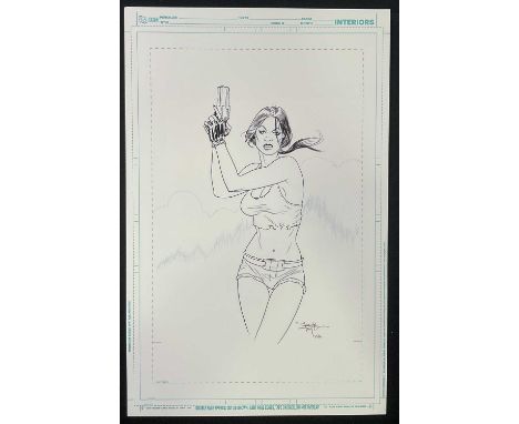 Original comic book art - A LARA CROFT portrait by DAVE TAYLOR commission by the vendor, signed by the artist, May 2024, pen 