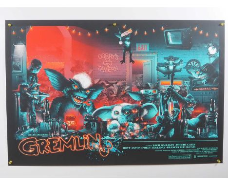 GREMLINS (1984) - Vance Kelly 2018 hand-numbered 341 / 425 (36" x 24") - colour silk screen with black light fluorescent ink,