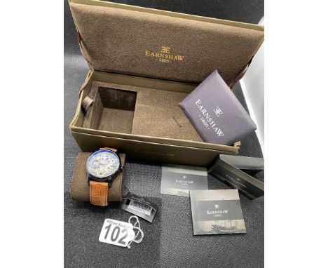 Thomas Earnshaw Longitude dual time automatic skeleton watch – ES-8006-10 Anchor black with tan leather strap, with proof of 