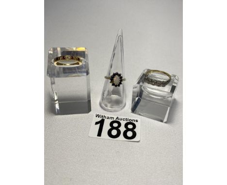 18ct yellow gold ruby and diamond half eternity ring, approx. size L, approx. gross weight 4g together 18ct CT / Plat five st