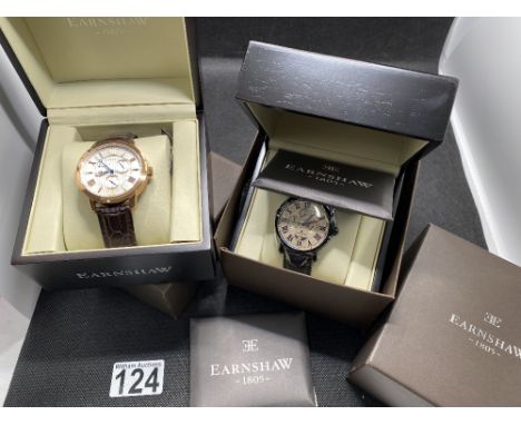X2 Thomas Earnshaw wristwatches; Maskelyne Calendar Multifunction wristwatch Black Beige Moonphase ES-8031-05 and  Cornwall s